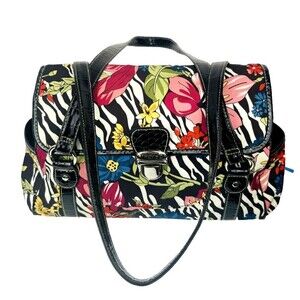 Treviso Shoulder Bag Purse Vegan Patent Leather Zebra Floral Tropical Print